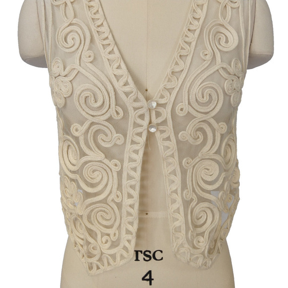 Vintage 90s Lace Vest Top Size S NWT Ice Deadstock Whimsygoth Ivory Romantic - Picture 3 of 6